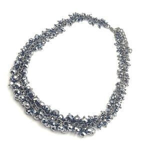 Silver Grey Graduated Cluster Glass Bead Statement Collar Necklace